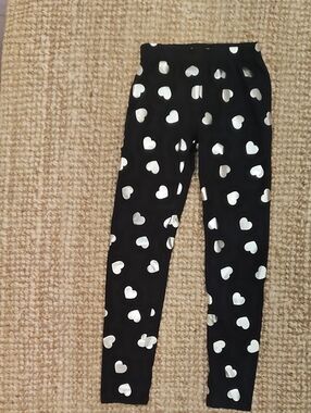 GAP Black Leggings with White Heart Print